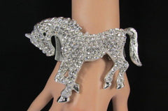 Silver Metal Bracelet Pony Horse Elastic Multi Rhinestones New Women Fashion Jewelry Accessories - alwaystyle4you - 4