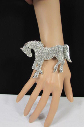 Silver Metal Bracelet Pony Horse Elastic Multi Rhinestones Women Fashion Jewelry Accessories - alwaystyle4you - 1