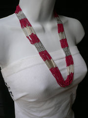 Silver Metal Red Silver Beads Chic 12" Drop Necklace African Style
