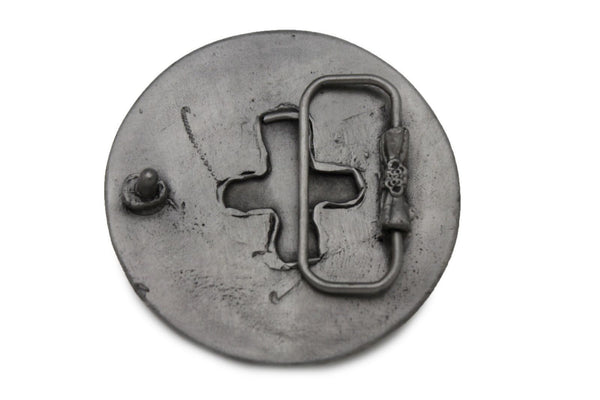 Silver Metal Round Gothic Iron Cross Heavy Green Belt  Buckle New Men Fashion Accessories