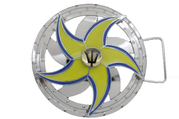 Silver Metal Round Shape Spinning Arrow Star Poseidon God Belt Buckle Men Cowboy Accessories
