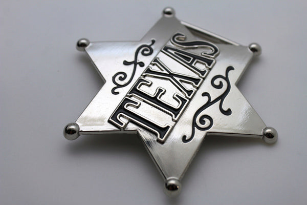 Silver Metal Texas Lone Star Big Sheriff Tag Belt Buckle Western Men Fashion Accessories