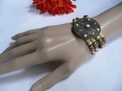 Beige Brown Wood Cream / Brown Bracelet Gold Dots Beads Native Style Fashion New Women Jewelry Accessories - alwaystyle4you - 11