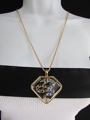 Women Gold Metal Chains Fashion Necklace Big Snake Pendant Silver Rhinestones - alwaystyle4you - 12