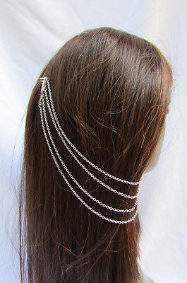 Brand New Trendy Fashion Women Silver Chain Spikes Cuff Earring To Hair Pin Headband Claw - alwaystyle4you - 6