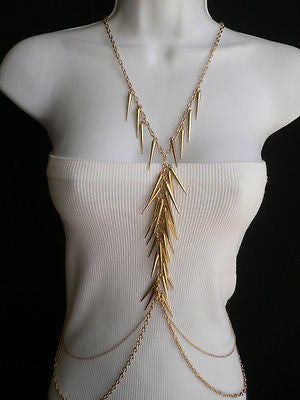 Women Gold Long Spikes Long Body Chain Fashion Trendy Fashion Jewerly Style - alwaystyle4you - 9