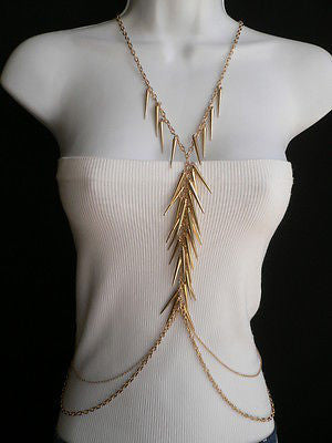 Women Gold Long Spikes Long Body Chain Fashion Trendy Fashion Jewerly Style - alwaystyle4you - 4