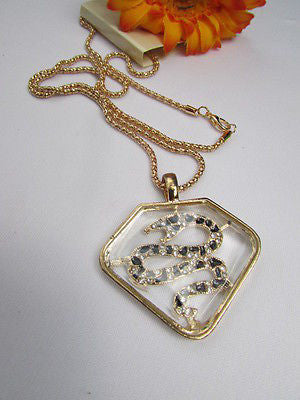 Women Gold Metal Chains Fashion Necklace Big Snake Pendant Silver Rhinestones - alwaystyle4you - 5