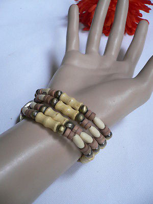 Beige Brown Wood Cream / Brown Bracelet Gold Dots Beads Native Style Fashion New Women Jewelry Accessories - alwaystyle4you - 5