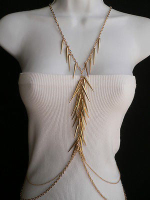 Women Gold Long Spikes Long Body Chain Fashion Trendy Fashion Jewerly Style - alwaystyle4you - 11