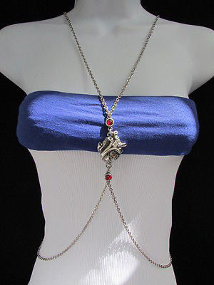 Women Silver Metal Fashion Anatomy Body Chain Parts Human Hearts Long Necklace - alwaystyle4you - 9