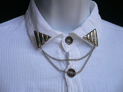 Men Women Silver Triangle Shirt Collar Blouse Tip Chains Rivet Pins Western Punk - alwaystyle4you - 1