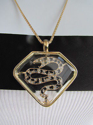 Women Gold Metal Chains Fashion Necklace Big Snake Pendant Silver Rhinestones - alwaystyle4you - 7