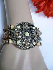 Beige Brown Wood Cream / Brown Bracelet Gold Dots Beads Native Style Fashion New Women Jewelry Accessories - alwaystyle4you - 4