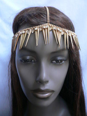New Women Gold Head Chain Spikes Fashion Jewelry Rhinestones Circlet Headband - alwaystyle4you - 9