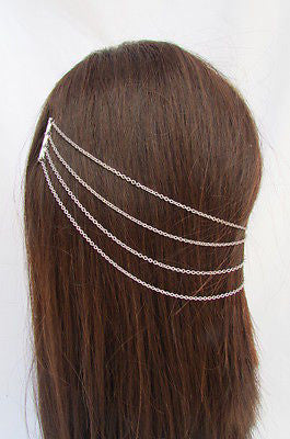 Brand New Trendy Fashion Women Silver Chain Spikes Cuff Earring To Hair Pin Headband Claw - alwaystyle4you - 11