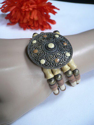 Beige Brown Wood Cream / Brown Bracelet Gold Dots Beads Native Style Fashion New Women Jewelry Accessories - alwaystyle4you - 9