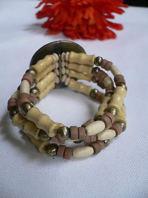 Beige Brown Wood Cream / Brown Bracelet Gold Dots Beads Native Style Fashion New Women Jewelry Accessories - alwaystyle4you - 8