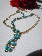 Women Gold Fashion 3 Strands Hand Chains Sky Blue Beads Hand Bracelet Slave Ring - alwaystyle4you - 4