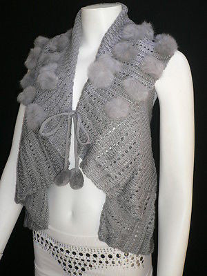 New Women Gray Trendy Knit Shawl Warm Sexy Top Faux Fun Ball Fashion Sweater Size L - alwaystyle4you - 6