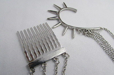 Brand New Trendy Fashion Women Silver Chain Spikes Cuff Earring To Hair Pin Headband Claw - alwaystyle4you - 5