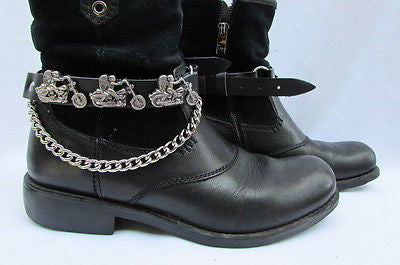 Black Pair Leather Straps Silver Motorcycle Boot Chain Men Women Western Fashion Accessories