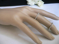 Hot Women Silver Metal Band Elastic Chic Fashion Double Ring Chain Rhinestones - alwaystyle4you - 3
