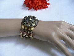 Beige Brown Wood Cream / Brown Bracelet Gold Dots Beads Native Style Fashion New Women Jewelry Accessories - alwaystyle4you - 3