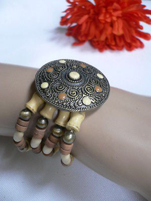 Beige Brown Wood Cream / Brown Bracelet Gold Dots Beads Native Style Fashion New Women Jewelry Accessories - alwaystyle4you - 1