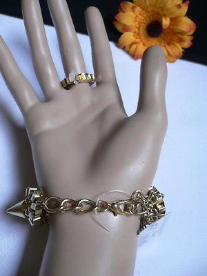 New Women Gold Meatl Hand Links Chain Spikes Slave Bracelet Wrist Ring Connected - alwaystyle4you - 11