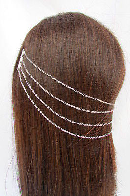 Brand New Trendy Fashion Women Silver Chain Spikes Cuff Earring To Hair Pin Headband Claw - alwaystyle4you - 4