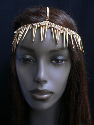 New Women Gold Head Chain Spikes Fashion Jewelry Rhinestones Circlet Headband - alwaystyle4you - 11