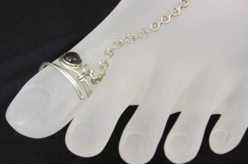Silver Metal Foot Chain Toe Ring Slave Anklet Multi Beads Blue White Black Stones Women Accessories