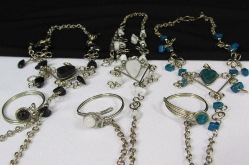 Silver Metal Foot Chain Toe Ring Slave Anklet Multi Beads Blue White Black Stones Women Accessories