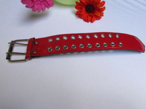 Red Wide Faux Patent Leather Silver Buckle Bracelet Fashion New Unisex Jewelry Accessories Motorcycle Style - alwaystyle4you - 6