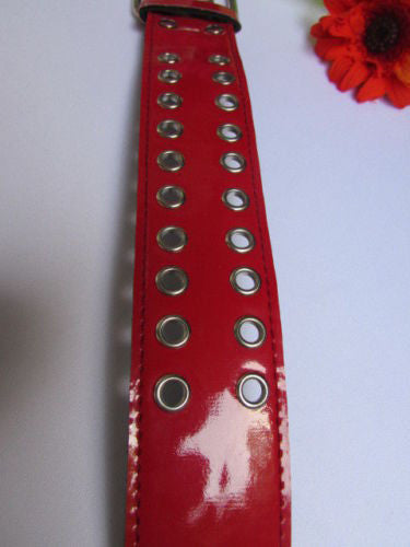 Red Wide Faux Patent Leather Silver Buckle Bracelet Fashion New Unisex Jewelry Accessories Motorcycle Style - alwaystyle4you - 10