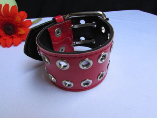 Red Wide Faux Patent Leather Silver Buckle Bracelet Fashion New Unisex Jewelry Accessories Motorcycle Style - alwaystyle4you - 2