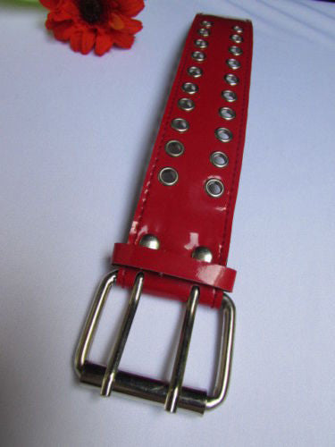 Red Wide Faux Patent Leather Silver Buckle Bracelet Fashion New Unisex Jewelry Accessories Motorcycle Style - alwaystyle4you - 3