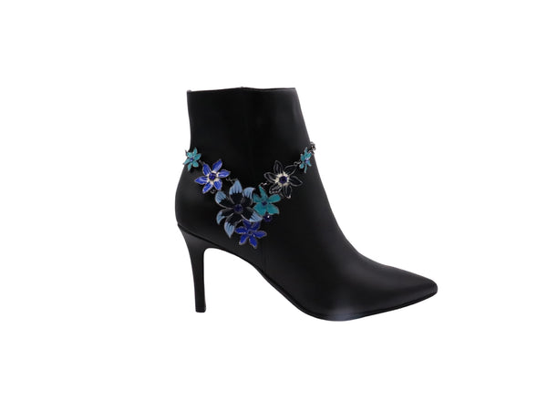 Brand New Women Metal Chain Boot Bracelet Anklet Shoe Blue Flower Charm Jewelry One Size