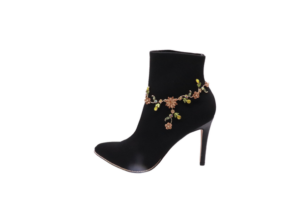 Brand New Women Gold Metal Chain Fashion Boot Bracelet Shoe Flower Charm Anklet Jewelry