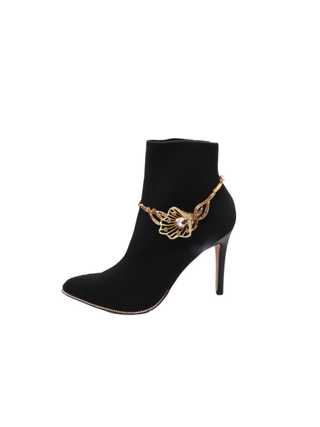 Brand New Women Gold Metal Chain Boot Bracelet Shoe Anklet Lily Flower Charm