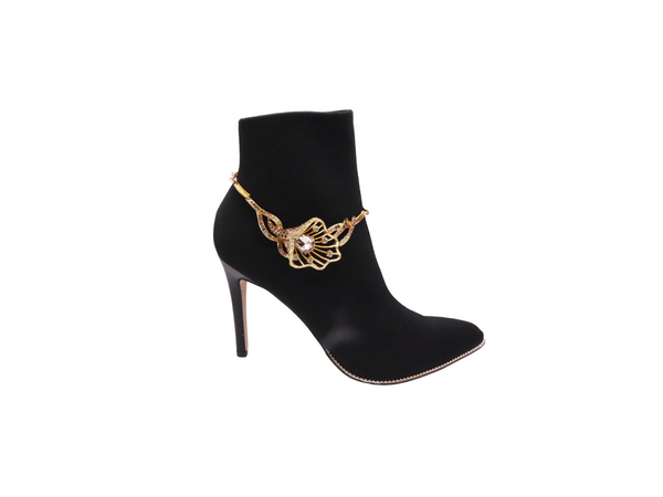 Brand New Women Gold Metal Chain Boot Bracelet Shoe Anklet Lily Flower Charm