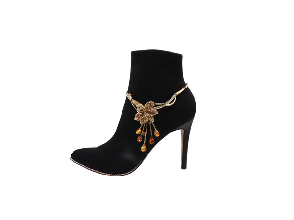 Brand New Women Gold Metal Chain Boot Bracelet Shoe Lily Flower Charm