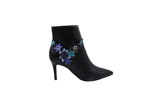 Brand New Women Metal Chain Boot Bracelet Anklet Shoe Blue Flower Charm Jewelry One Size