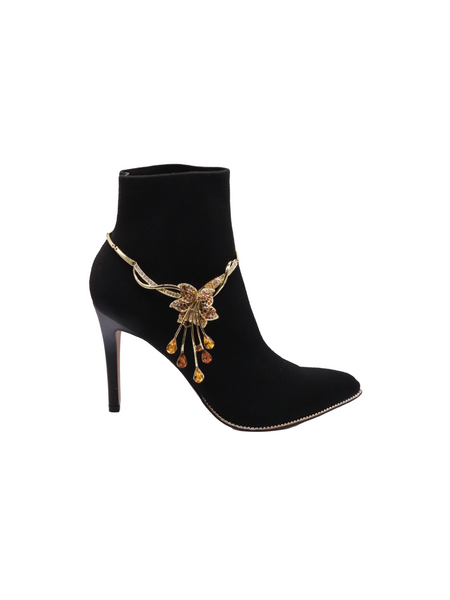 Brand New Women Gold Metal Chain Boot Bracelet Shoe Lily Flower Charm