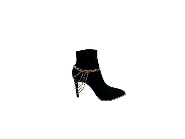 Brand New Women Gold Metal Boot Chain Bracelet Anklet Shoe Multi Strand Back Charm Jewelry One Size