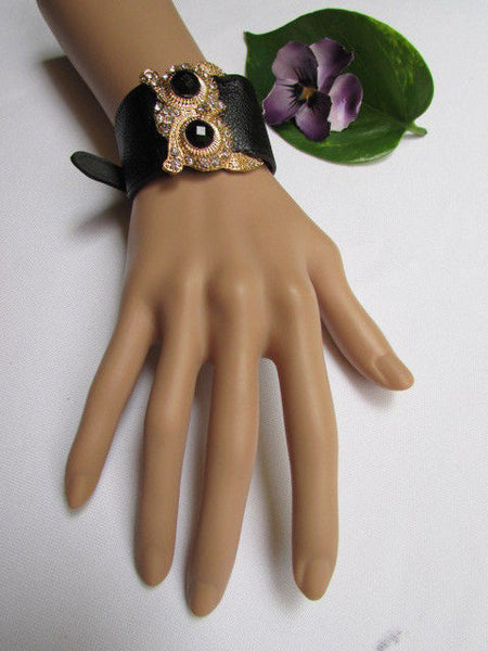 Aqua Blue / Pink / Light Pink / Black Faux Leather Strap Nude Bracelet Gold Metal Owl Head Black Rhinestone Fashion New Women Jewelry Accessories - alwaystyle4you - 40