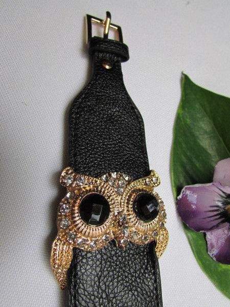 Aqua Blue / Pink / Light Pink / Black Faux Leather Strap Nude Bracelet Gold Metal Owl Head Black Rhinestone Fashion New Women Jewelry Accessories - alwaystyle4you - 41