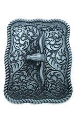 Western Square Metal Dark Silver Belt Buckle Bull Cow Long Horn Casual Texas