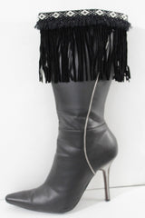 Diamond Accent Pattern Long Fringe Boots Toppers